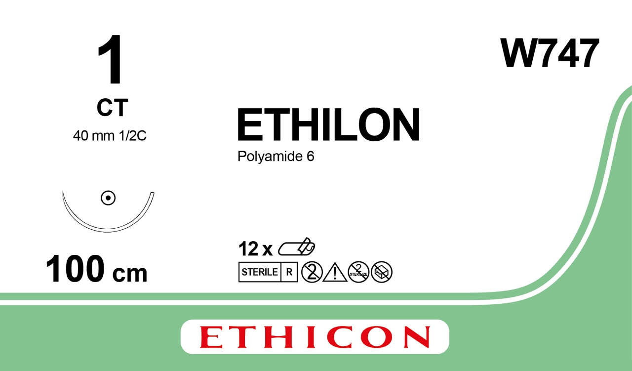 Ethilon USP 1, CT, schwarz, 100cm, 12 Stck., PZN 09999034