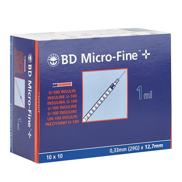BD Micro-Fine+ Insulinspritze m. Kanüle, U-40, 1ml, 0,33x12,7mm, 100 Stck.