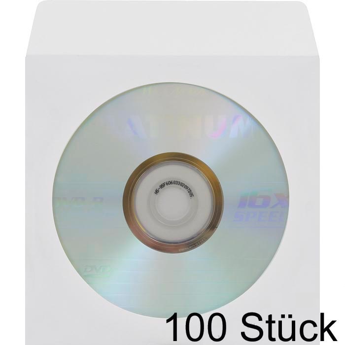 CD-/DVD-Hüllen aus Papier, 125x125mm, weiß, 100 Stck.