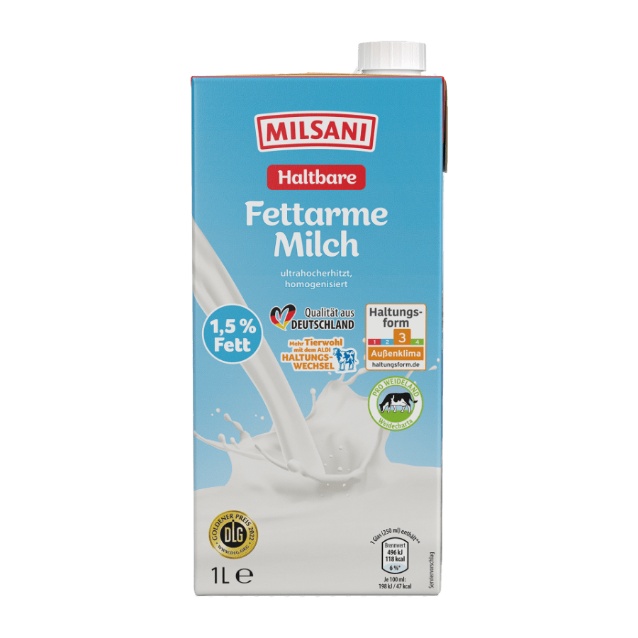 Milsani H-Milch 1,5%, fettarm, 1 L, 1 Stck.