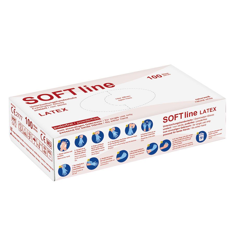 SOFT line Untersuchungshandschuhe Gr. S, Latex, puderfrei, unsteril, 100 Stck.