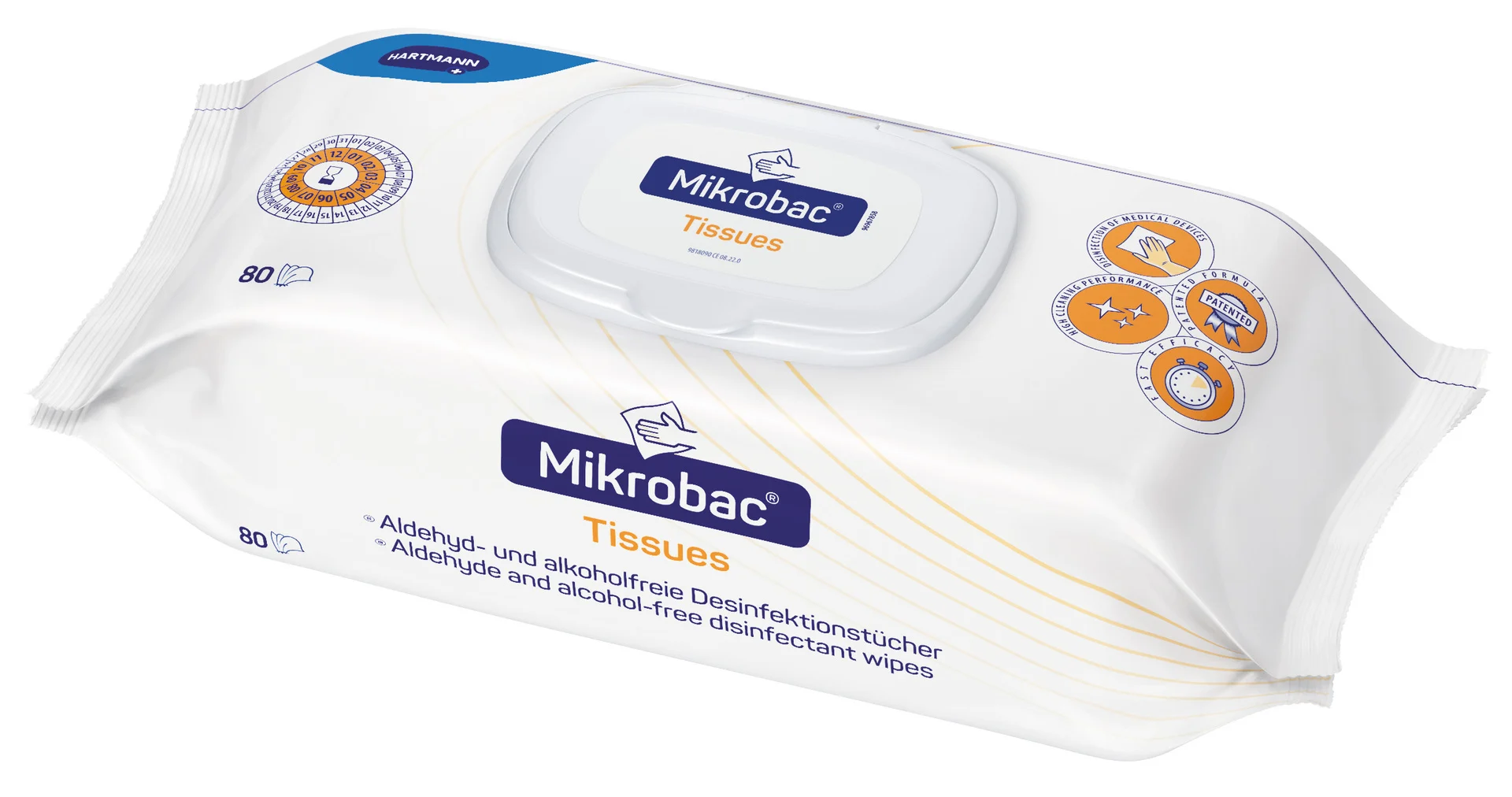 Mikrobac Tissues Flächen-Desinfektionstücher, alkohol- u. aldehydfrei, Flowpack, 80 Stck.
