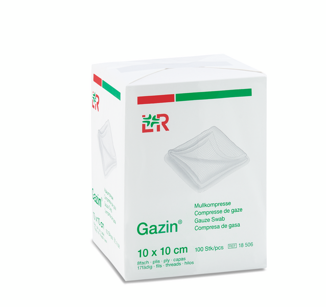 Gazin Kompressen 10x10cm, 8-fach, unsteril, 100 Stck., PZN 03959418