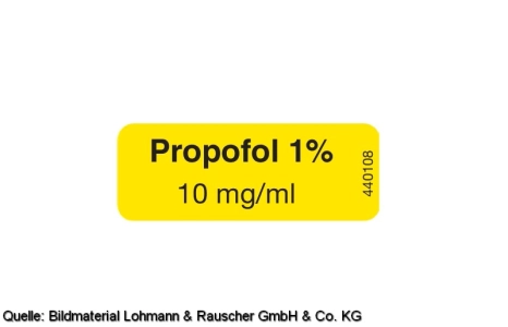 Spritzenetiketten f. Propofol 1% 10mg/ml, 35x13mm, gelb, 1 Ro. á 1000 Stck.