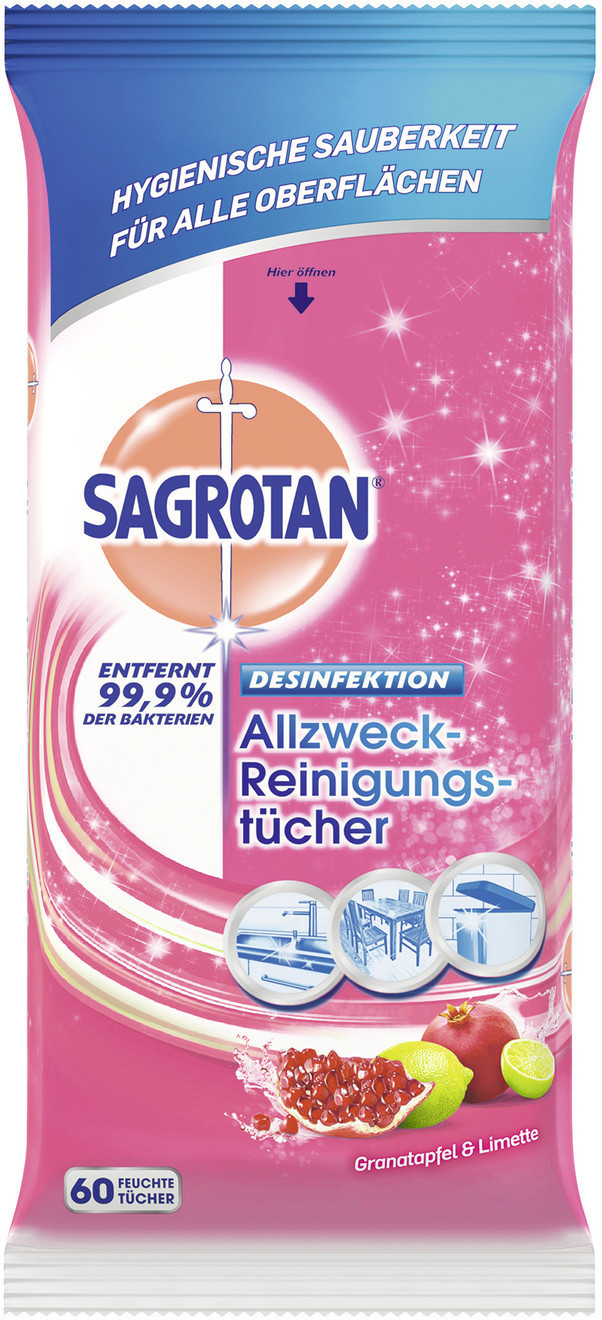 Sagrotan Allzwecktücher, Granatapfel & Limette, 60 Tücher